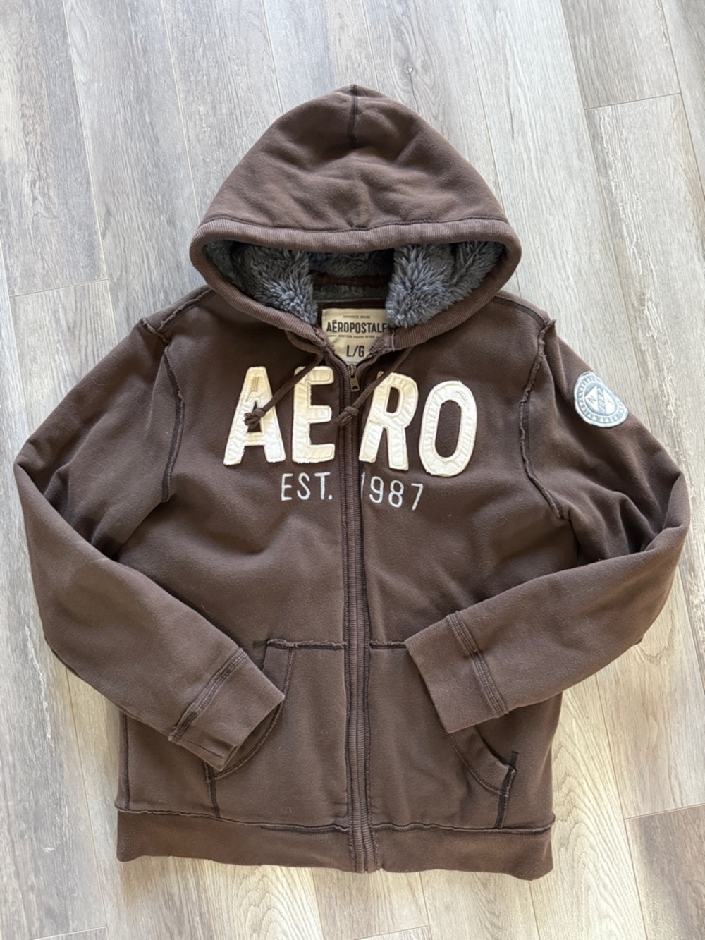 Aeropostale Faux Fur Lined Zip Hoodie, Size Large